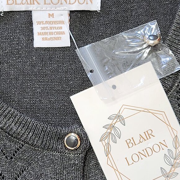 NWT Timeless Blair London Gray Diamond Pointelle Front Cardigan Sweater Size M - Picture 8 of 15